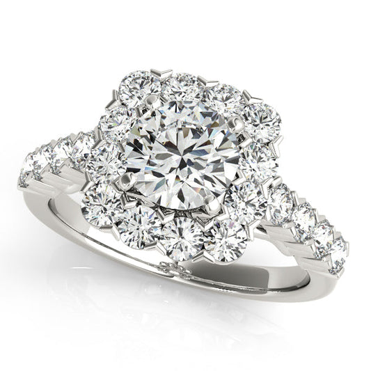 1.14ct Cushion Cut Halo Diamond Engagement Ring in White Gold