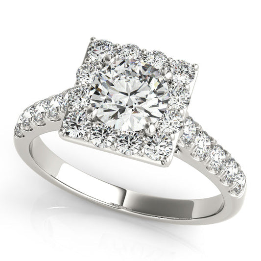 Innovative Square Halo Engagement Ring with Round Cut Diamonds