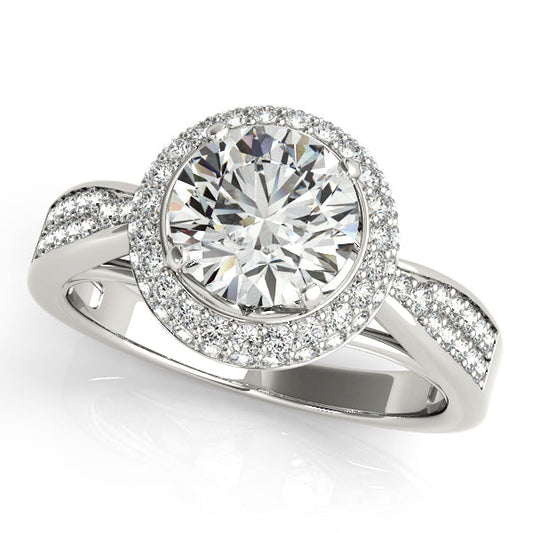 Double Halo Engagement Ring with Two Rows of Side Stones