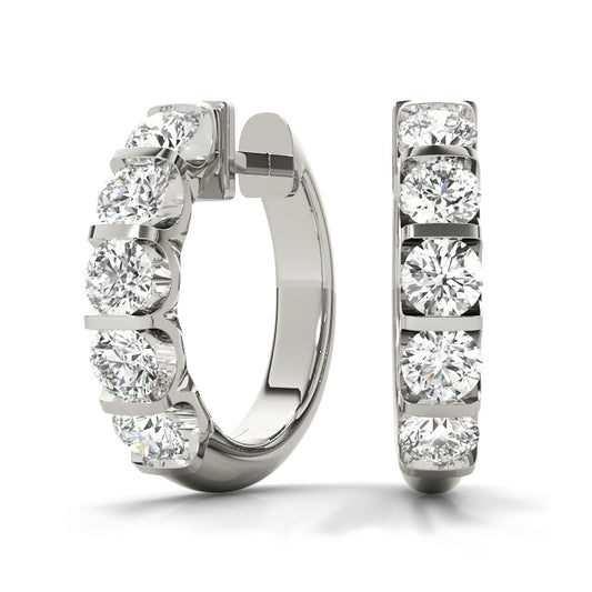 0.50CT lab diamond 15.6mm white gold channel-set hoop earrings, modern polished design by Encore DT