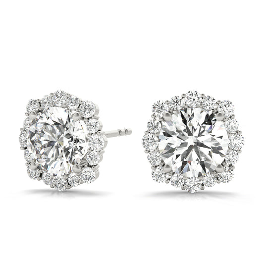 0.80CT white gold lab diamond halo stud earrings in 6MM design with 0.33CT centers