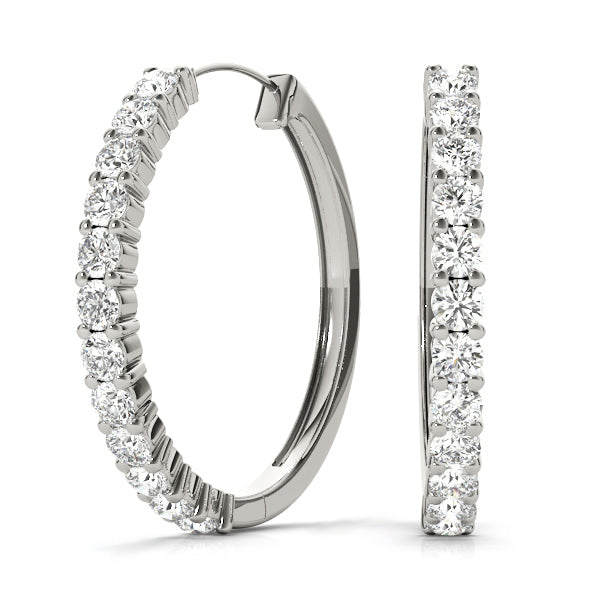 0.72ct lab diamond shared prong hoop earrings in white gold, inside out design