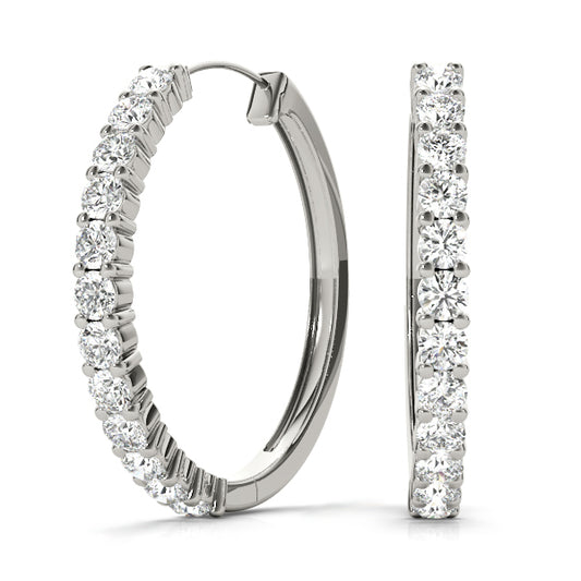 0.72ct lab diamond shared prong hoop earrings in white gold, inside out design