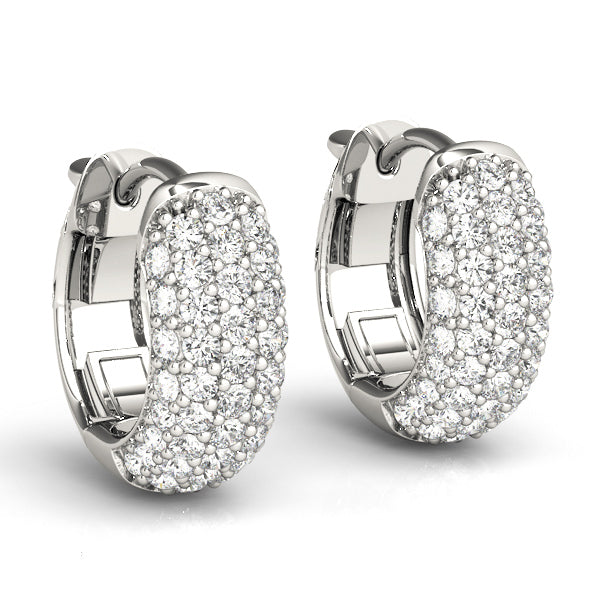 White gold diamond huggie earrings - pavé setting and dome design, 0.83ct 12.7mm hoops