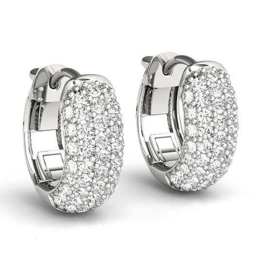 White gold diamond huggie earrings - pavé setting and dome design, 0.83ct 12.7mm hoops