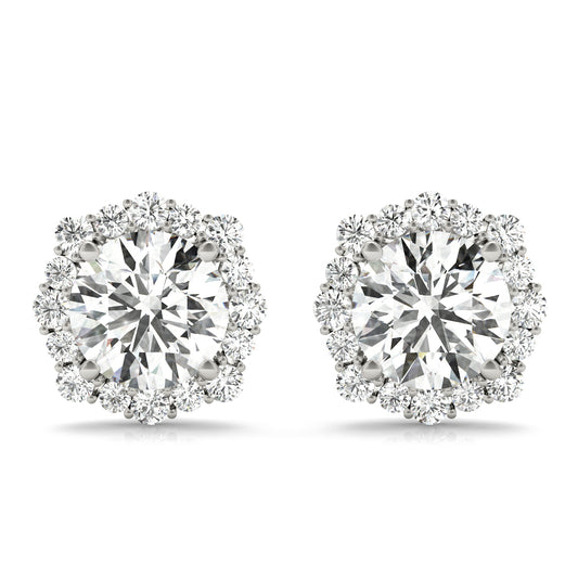 1.2CT lab diamond halo earrings in 6.5MM white gold with scalloped floral edge – Encore DT