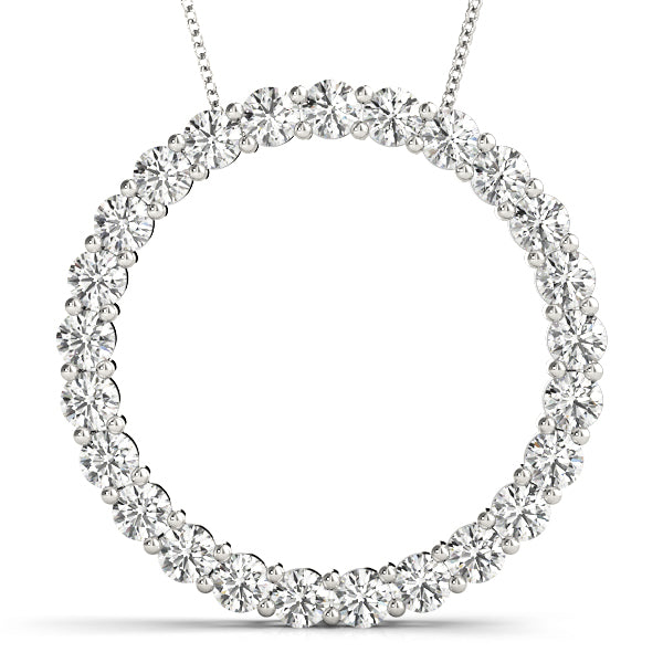 1.5CT diamond circle pendant necklace in white gold featuring round-cut diamonds in a seamless infinity design with prong settings.