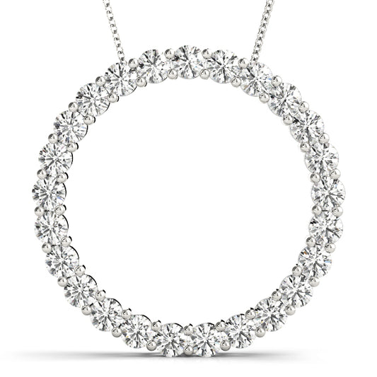 1.5CT diamond circle pendant necklace in white gold featuring round-cut diamonds in a seamless infinity design with prong settings.