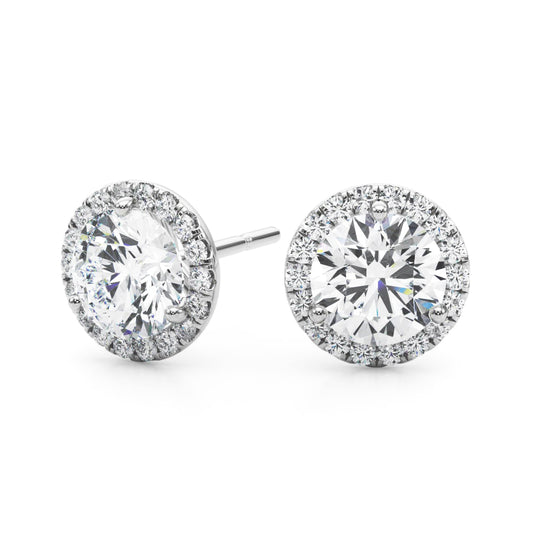 1.76CT lab diamond halo stud earrings in white gold with round 3/4CT center stones