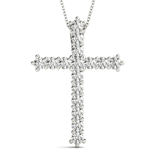 1CT lab diamond cross pendant in white gold with round-cut diamonds set in prongs for a radiant and elegant look
