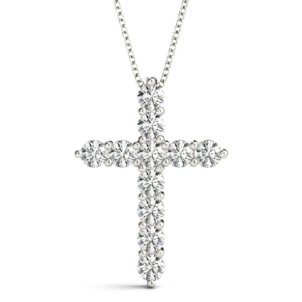 1CT Large lab diamond cross pendant in white gold with prong-set round stones for a refined, timeless look