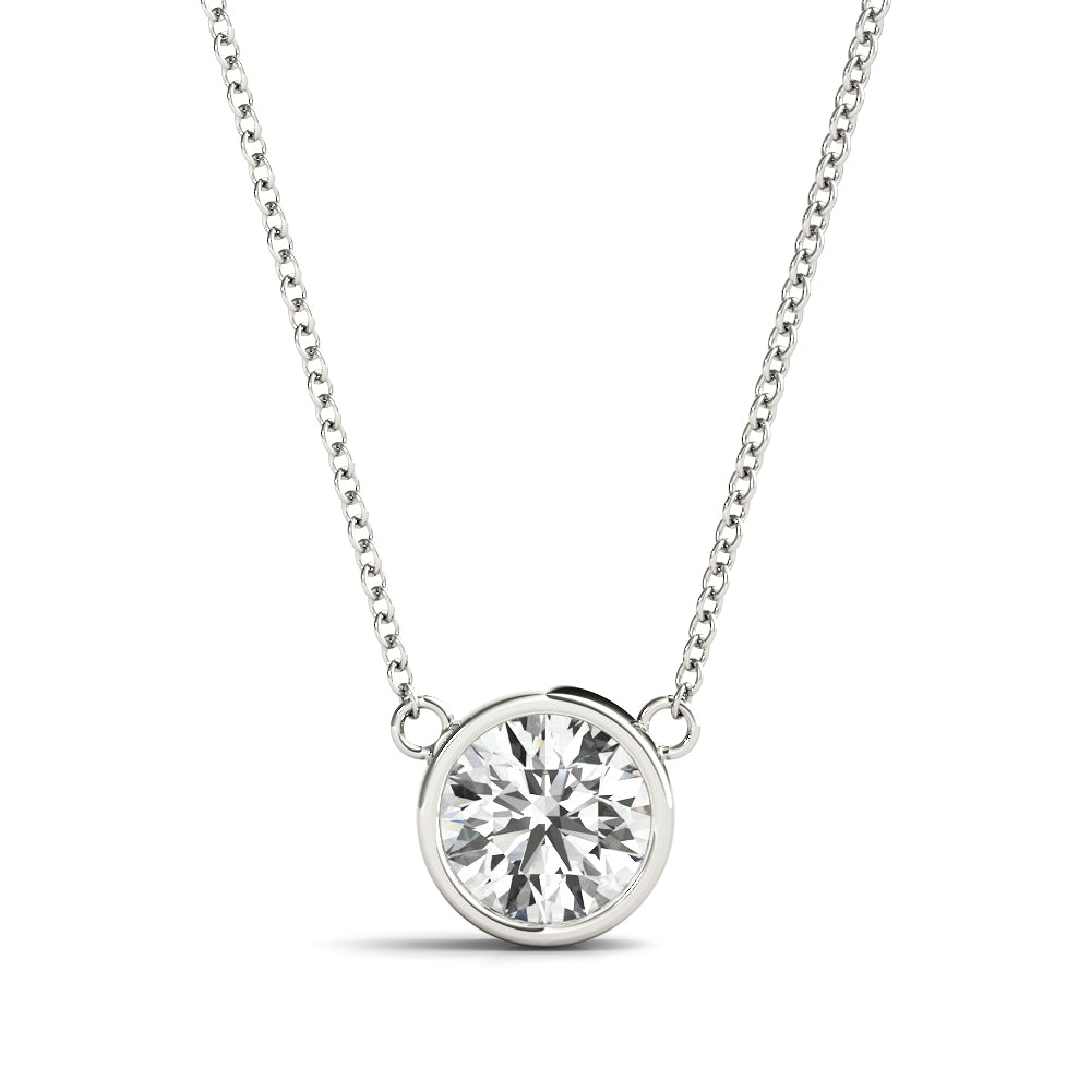 1CT lab diamond solitaire pendant in white gold with a round-cut stone set in a sleek bezel for a modern, elegant look