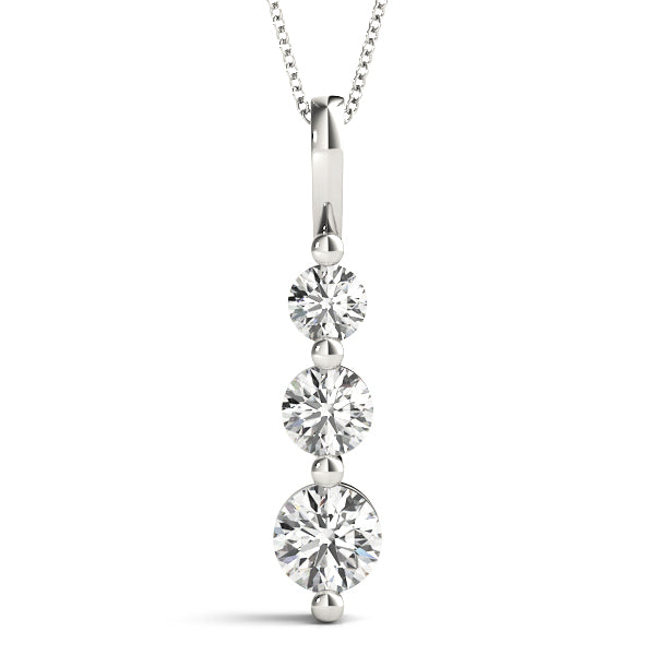 1.00CT lab diamond drop pendant in white gold with three round-cut diamonds, creating a sleek, elegant vertical design.