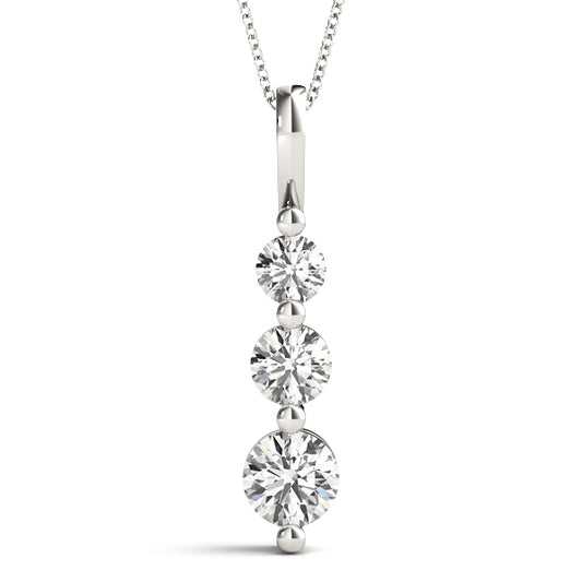 1.00CT lab diamond drop pendant in white gold with three round-cut diamonds, creating a sleek, elegant vertical design.
