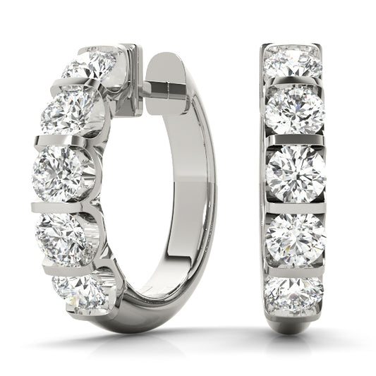 1.00CT lab diamond 16mm channel-set hoop earrings in white gold, modern circular design from Encore DT