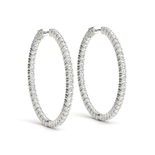 White gold 23MM lab diamond hoop earrings with inside-out round cut and four-prong setting