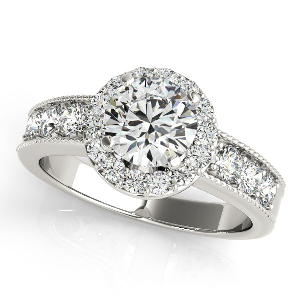 Princess-cut engagement ring with 1CT Lab Diamond, scrollwork, hidden stone, and channel-set sides in 14K White Gold (VS1/F Color)