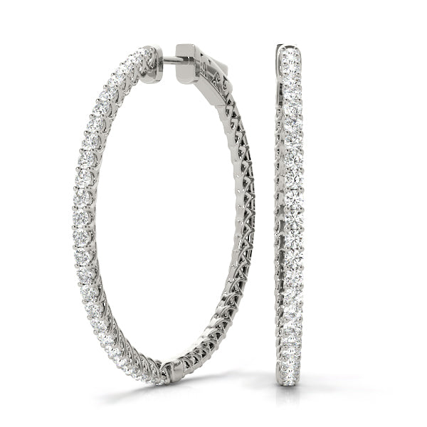 1CT front-set white gold lab diamond hoop earrings with shared prong setting – 34MM