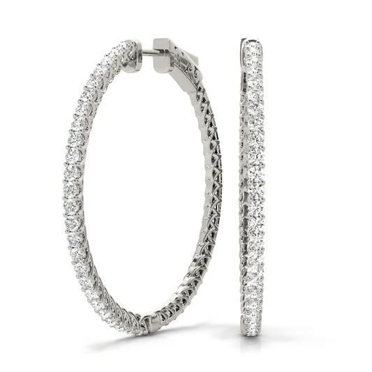 1CT front-set white gold lab diamond hoop earrings with shared prong setting – 34MM