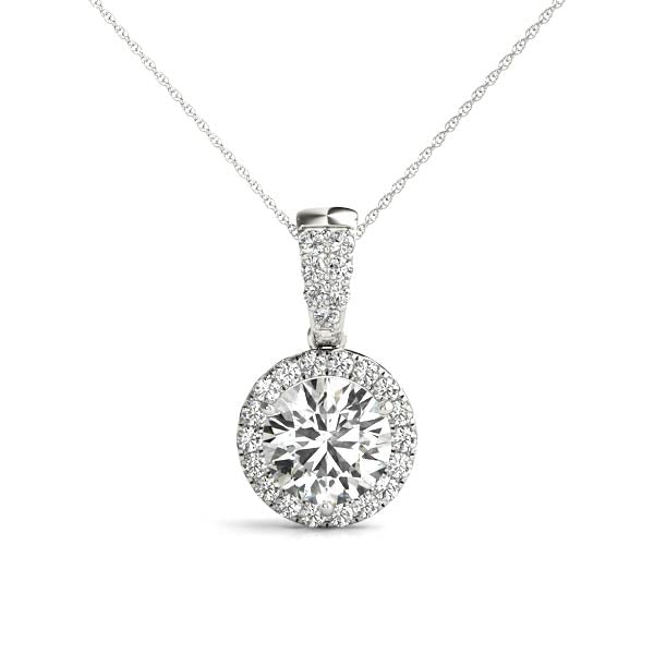 1.2CT lab diamond halo pendant necklace with round-cut center stone in white gold