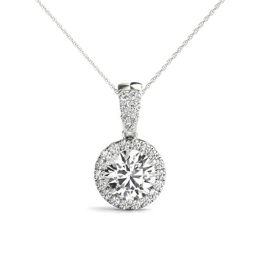 1.2CT lab diamond halo pendant necklace with round-cut center stone in white gold