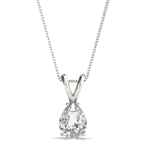 1CT pear-shaped solitaire diamond necklace in white gold with prong setting and timeless elegance