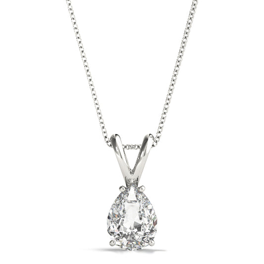 1CT pear-shaped solitaire diamond necklace in white gold with prong setting and timeless elegance