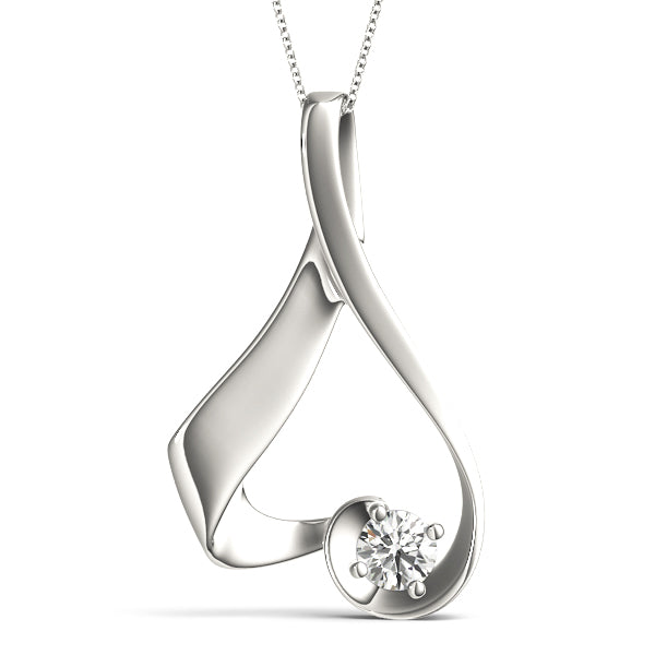 1CT solitaire diamond pendant in white gold with flowing abstract design and round lab diamond