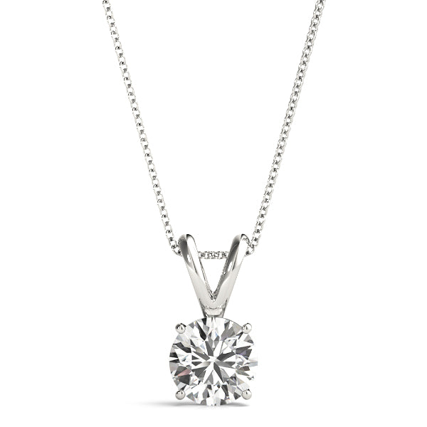 1CT solitaire round lab diamond pendant in white gold with four-prong setting and 16-inch chain