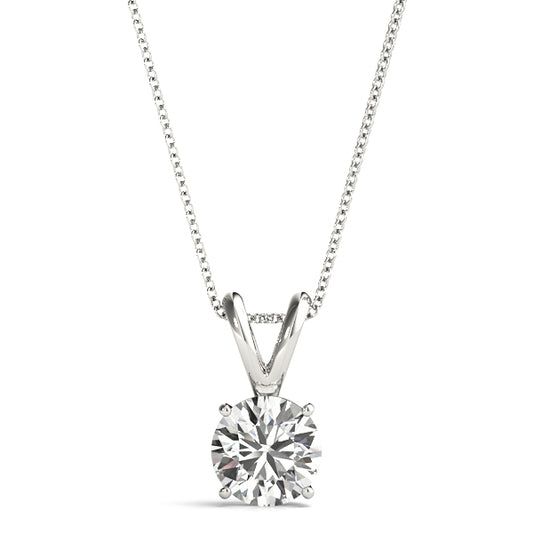 1CT solitaire round lab diamond pendant in white gold with four-prong setting and 16-inch chain