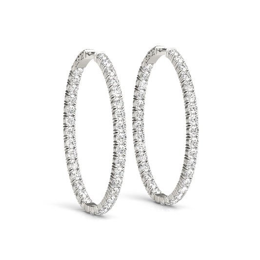 2.2CT white gold lab diamond hoop earrings with inside-out four-prong setting and oval shape