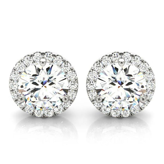 2.22CT lab diamond halo stud earrings in white gold with round center stones and sparkling halo