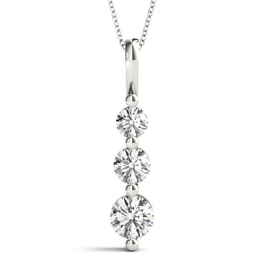 2CT lab diamond drop pendant in white gold with three round-cut diamonds in a floating prong setting for an elegant, radiant look