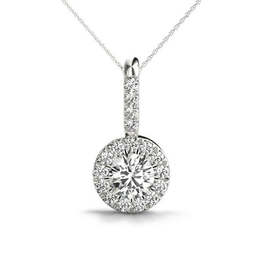 2CT lab diamond halo pendant necklace with 1.5CT round excellent-cut center stone in white gold