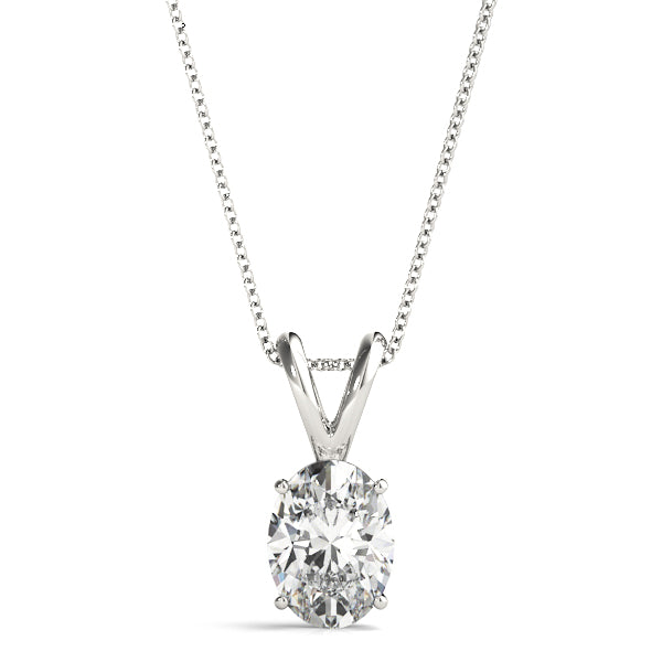 2CT oval solitaire pendant necklace in white gold with a VS1 E color lab diamond, four-prong setting, and 16-inch chain