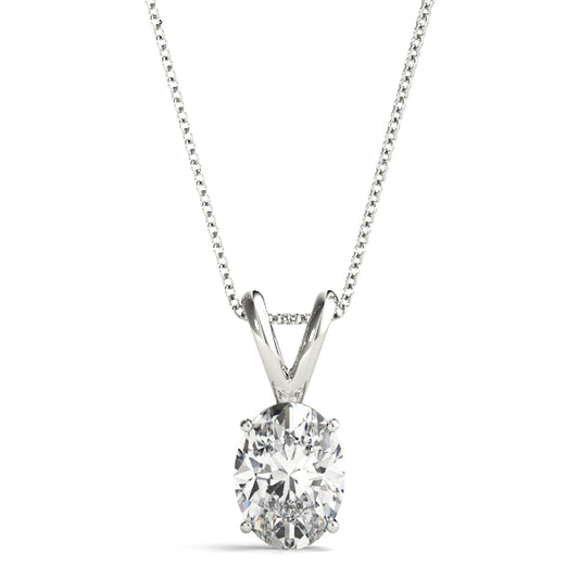 2CT oval solitaire pendant necklace in white gold with a VS1 E color lab diamond, four-prong setting, and 16-inch chain