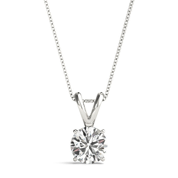 2CT solitaire round lab diamond pendant in white gold with four-prong setting and 16-inch chain
