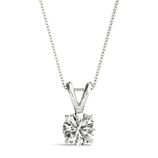 2CT solitaire round lab diamond pendant in white gold with four-prong setting and 16-inch chain