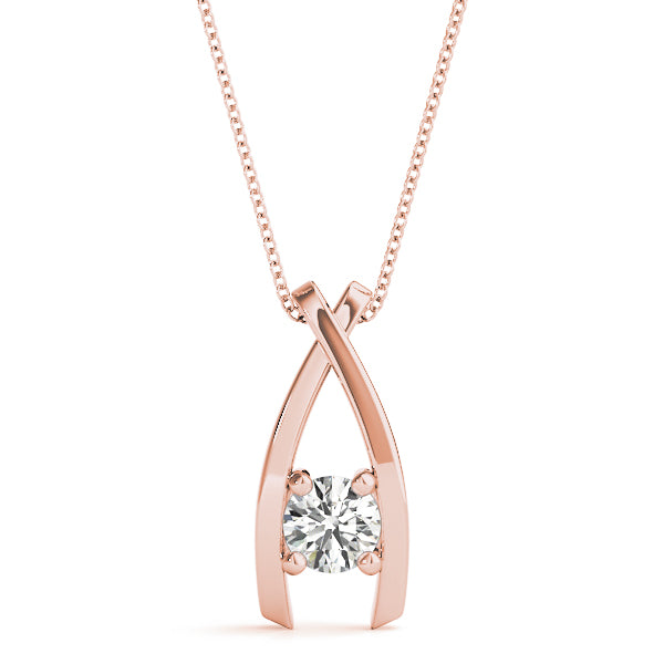 Modern Crisscross Solitaire Pendant with Round Lab Diamond in White Gold