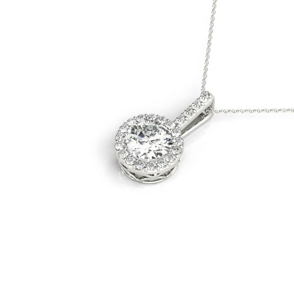 1CT Round Halo Pendant with 0.8CT Lab Diamond 14K White Gold