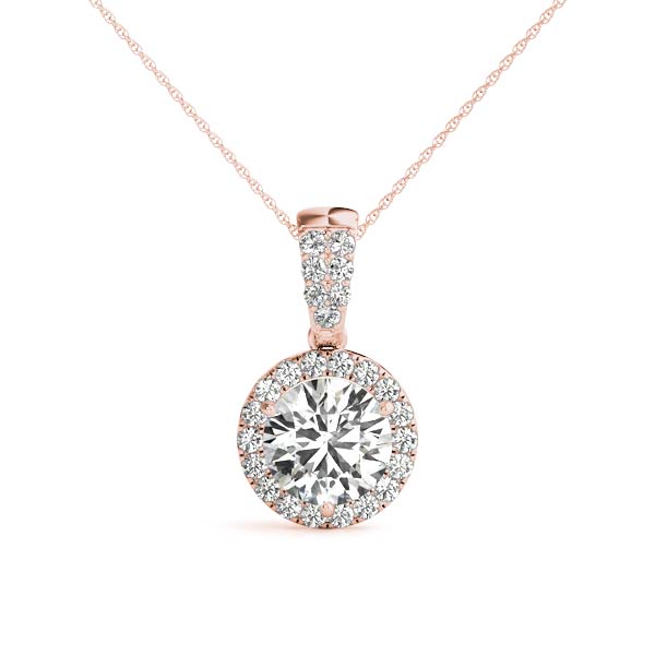 1.2CT Diamond Round Halo Pendant Necklace in White Gold Pave