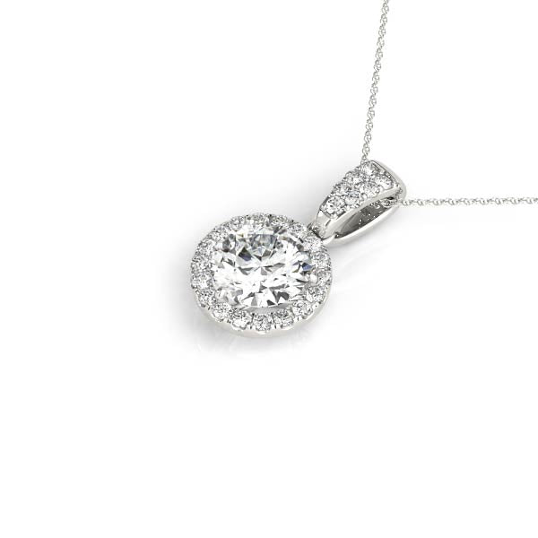 1.2CT Diamond Round Halo Pendant Necklace in White Gold Pave