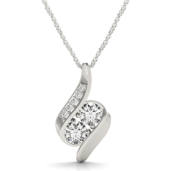 S-curve two-stone diamond bypass pendant in white gold with pavé-set accents, featuring VS1, E color lab diamonds. Available at Encore DT.