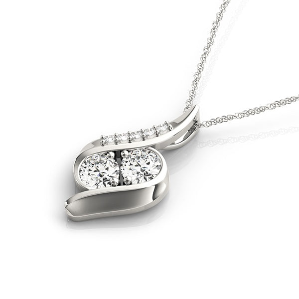 Unique S-Curve Two-Stone Diamond Bypass Pendant in White Gold