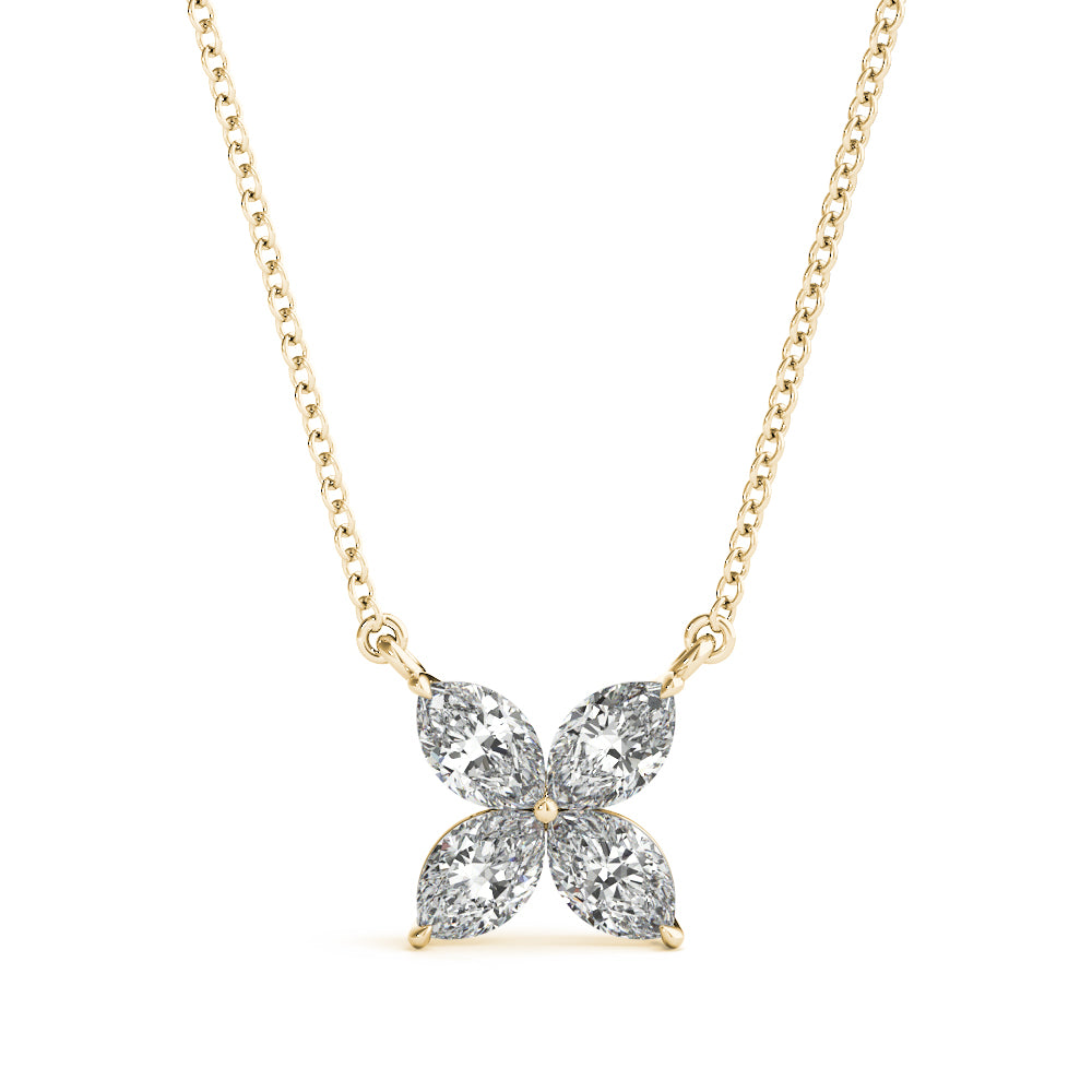 Floral 4-Stone Marquise Lab Diamond Pendant in White Gold