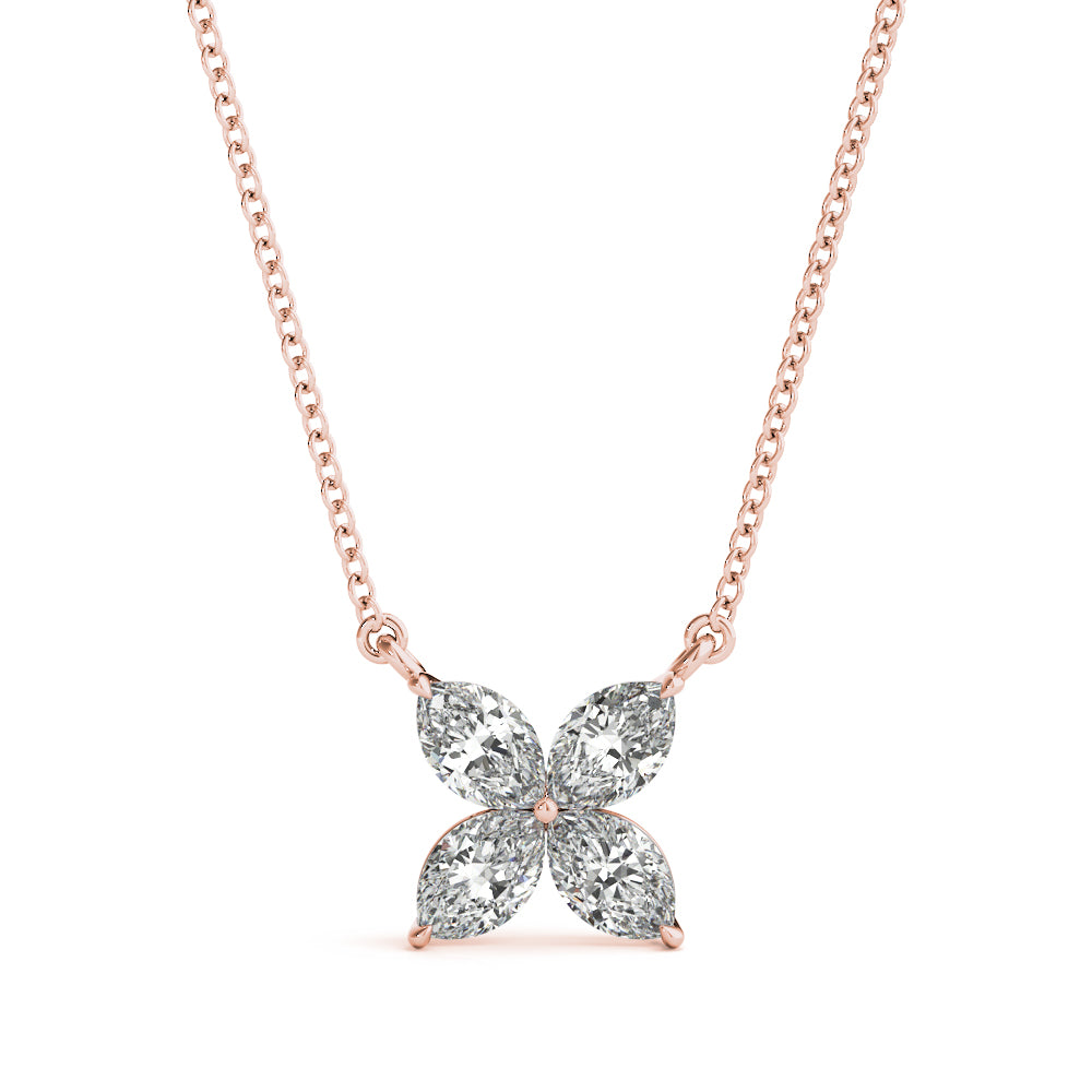 Floral 4-Stone Marquise Lab Diamond Pendant in White Gold
