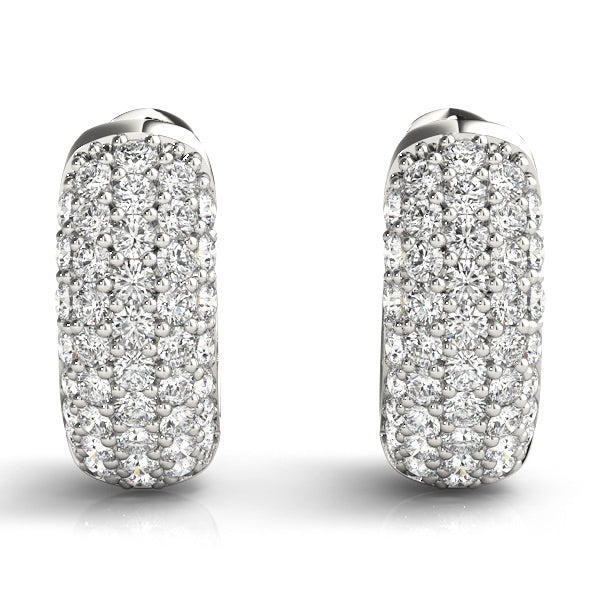 Stunning 0.83ct Lab Diamond Pave Huggie Earrings in 14K White Gold 12.7mm