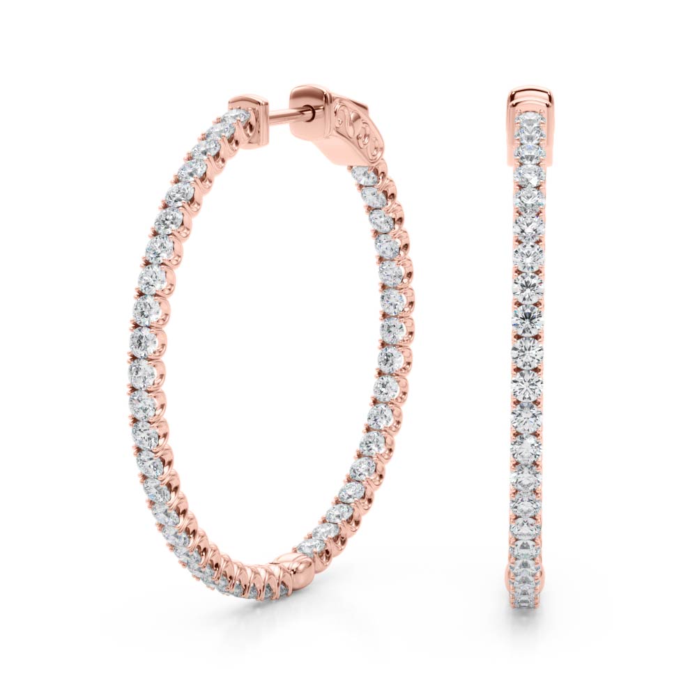 1.6CT Round Inside-Out Diamond Hoop Earrings 14K White Gold 35MM