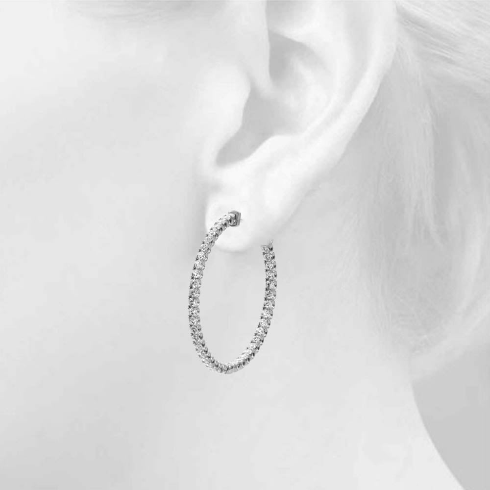 1.6CT Round Inside-Out Diamond Hoop Earrings 14K White Gold 35MM