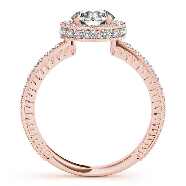 Double Halo Round Diamond Engagement Ring with Vintage Milgrain
